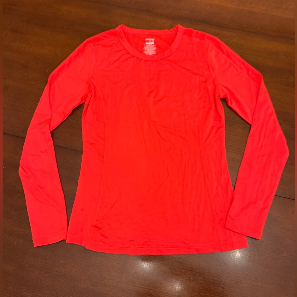 Danskin Now Bright Coral Long Sleeve Fitted Athletic Tee Size S - Picture 2 of 4